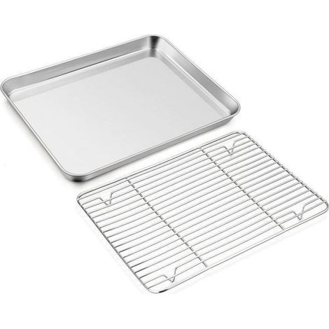 Plat à rôtir avec grille, acier inoxydable, facile à nettoyer pour cuisson au four,40,5 x 30,5 x 2,5 cm Étiquette (1/5)
