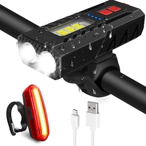 KLVGTIFS PU - Éclairage Vélo, 4000mAh, Ensemble Lumière LED Puissante USB Rechargeable Etanche, 5 Modes Phare de Vélo,pour Cyclysme VTT, VTC etc (1/4)
