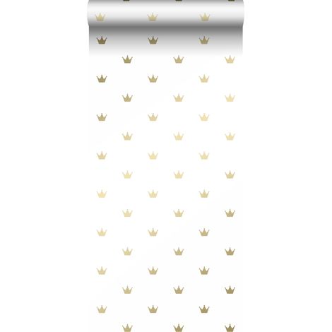 papier peint petites couronnes blanc mat et or - Origin Wallcoverings