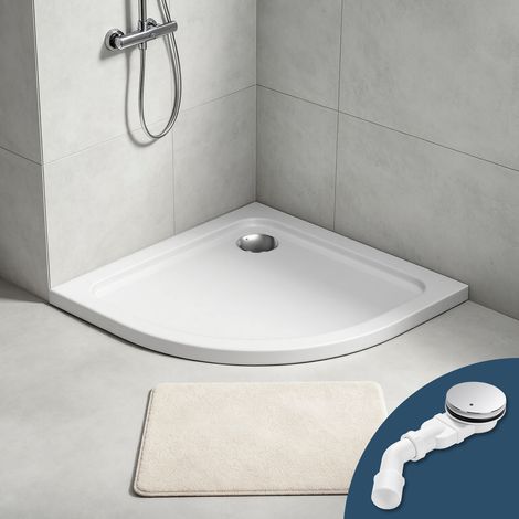 Wolketon Receveur de douche extra-plat 80 x 80 cm quart de rond blanc avec évacuation Ø 90 mm noire (1/5)