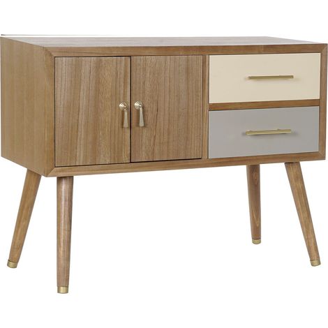 Meuble TV en bois de paulownia coloris naturel et métal doré - Longueur 90 x Hauteur 66.5 x Profondeur 34 cm -PEGANE- (1/4)
