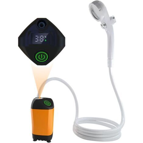 Douche de camping portable rechargeable avec pompe à affichage de la température, ensemble de douche d'extérieur mobile avec pommeau de douche et tuyau pour randonnée, voyage, plage, jardin