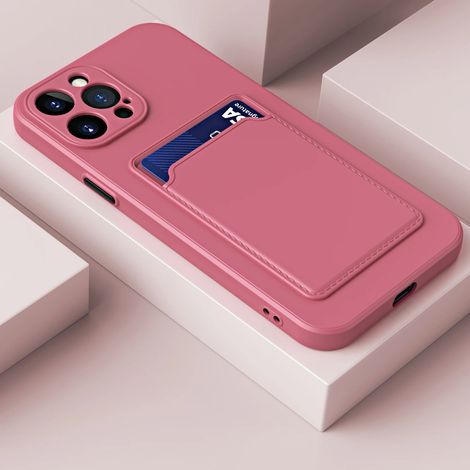(iPhone 11 rouge rose 6,1 pouces) Étui de téléphone élégant de style portefeuille avec fente pour carte, fabriqué en matériau TPU souple. (1/5)