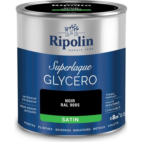 Ripolin – Peinture glycéro 2 en 1 satin 0,5L – Noir RAL 9005 – Haute résistance chocs et rayures – Pour bois et métal (1/5)
