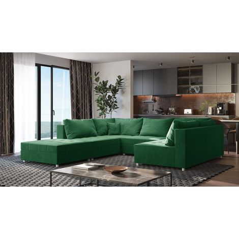 Wohnlandschaft Sofa ANDRO Schlaffunktion und Hocker Stoff Fresh Grün (1/5)