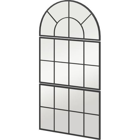 Wandspiegel, Fensterspiegel, dreiteilig, Metallrahmen, 76 x 53 cm, Schwarz