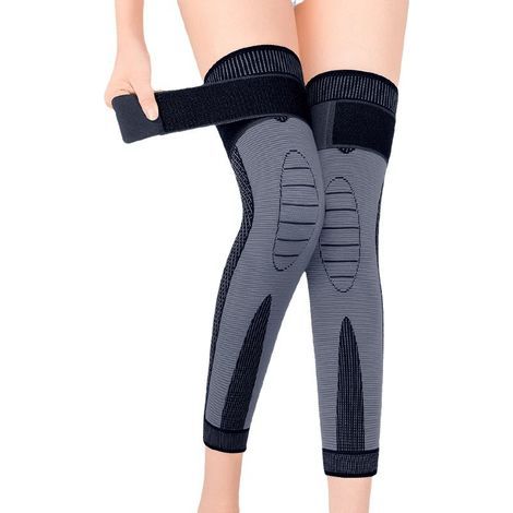 Lange Kompressions-Kniebandage für 1 Paar – Selbsterwärmender Knieschutz mit Anti-Rutsch-Band, Winterwärme für Damen und Herren – Moxa Kniebandage, Größe L (1/4)