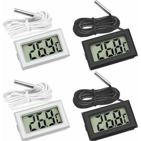 (2x Schwarz, 2x Weiß, 46x28x15mm) Mini-Digital-LCD-Thermometer mit Temperaturfühler