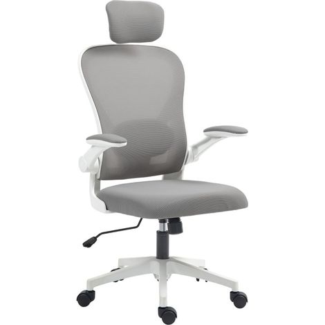 CHICFURN Silla de oficina ergonómica 64 x 63 x 115-125 cm gris de poliéster, reposabrazos abatibles (1/5)