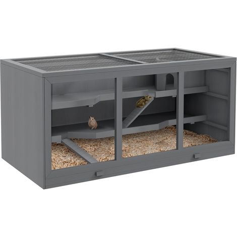 3-stöckiger Holzkäfig für kleine Nagetiere 115 x 57 x 55 cm grau MODENUIT (1/4)