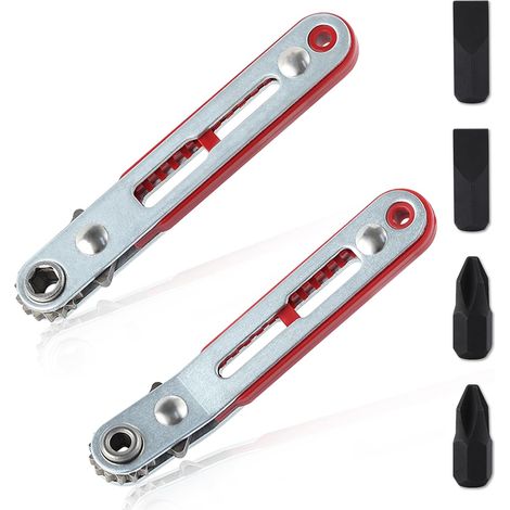 2 Pcs Mini Clé à Cliquet Drive Tournevis Set 1/4 Pouce Hexagonal Tête Bit Réversible Drive Poignée avec Tête Plate et Phillips (1/5)