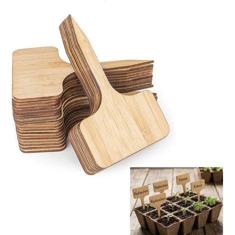 Étiquettes Jardin Bambou - 40 Pièces - Bois Naturel - Marquage Semis et Plantes - Potager Balcon Intérieur - 6 x 10 cm (1/5)