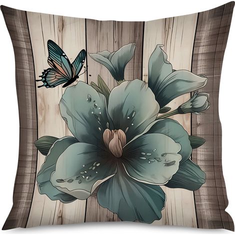 Housse de Coussin motif bois recyclé et fleurs des champs (1/5)