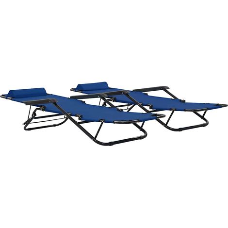 Maison Exclusive - Lettini Prendisole 2 pz Pieghevoli con Poggiagambe Acciaio Blu (1/5)