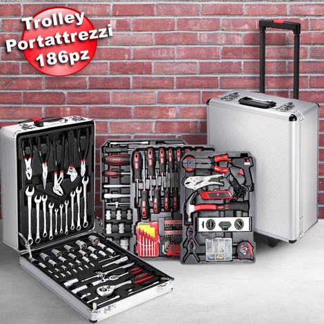 TRADE SHOP - Set Attrezzi 186pz Trolley Valigia Portattrezzi Cassetta Portautensili Lavoro - (1/5)