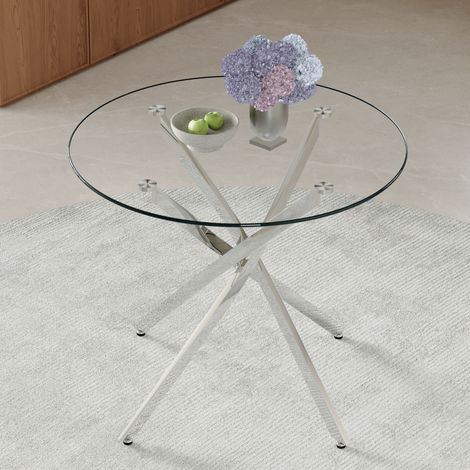 Runder Esstisch aus Glas und Metall, transparent/silber, Ø88x75 cm, für 2–4 Personen