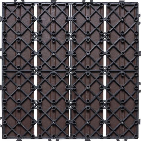 Dalles de Terrasse Emboîtables Bois Plastique, Lot de 10, 30x30cm, 10 m², Étanche, Usage Extérieur Toutes Saisons, Revêtement Sol pour Balcon, Piscine, Patio, Brun Foncé (1/5)