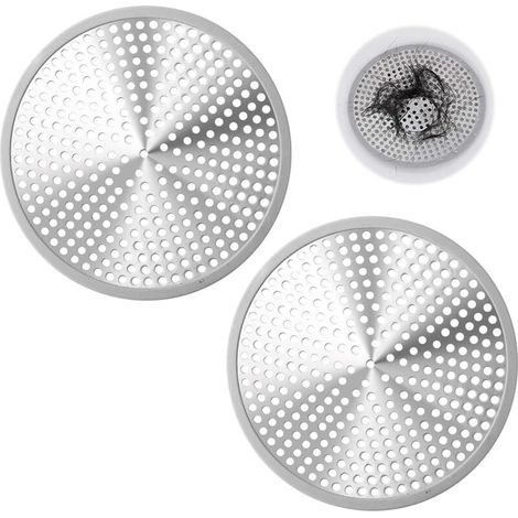 Set of 2 12cm stainless steel mesh shower drain filters with reusable and durable silicone, kitchen drain hole protector, super seal filter cover for bathtub, floor (1/5)
