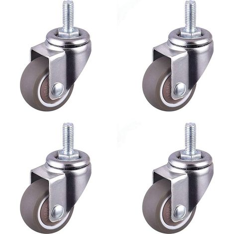 Roulette Pivotante Robuste en Caoutchouc à Tige Filetée Roulettes Chaise Replacement Roulette Mini Roulettes pour Chariots M6x15mm Diamètre 25mm 4Pcs
