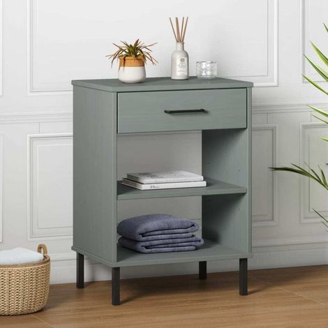 Armoire console avec pieds en métal Gris Bois pin massif OSLO (1/5)