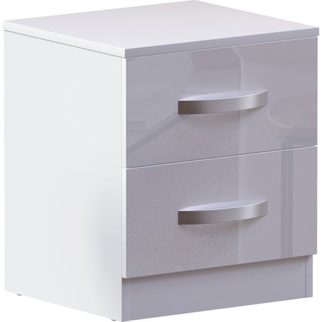 Hulio 2 Drawer Bedside Table High Gloss Cabinet Chest Nightstand Bedroom Furniture, White (1/5)