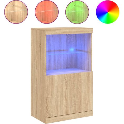 Maison La Vie - Buffet Salon Moderne - Meuble de rangement - avec lumières LED chêne sonoma 60,5x37x100 cm bu2019