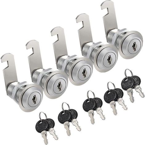 Lot de 5 verrous de sécurité 30 mm pour tiroirs et portes de placards, avec cylindre à combinaison et serrure pour boîte aux lettres. (1/3)