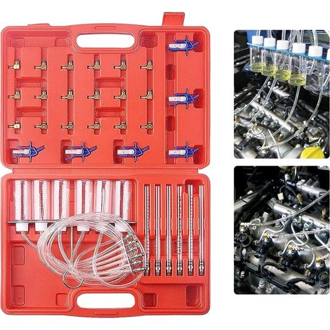 Kit de test de débit d'injecteur diesel, matériau en cuivre haute densité, poids de l'article 1,8 kg, compatible avec divers véhicules diesel, mesure simultanée de 6 injecteurs, mallette en plastique (1/5)