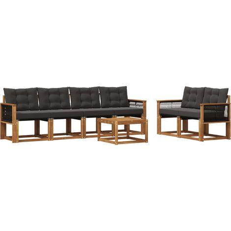 Conjunto de sofás de exterior con cojín 7 pcs Natural y negro vidaXL (1/5)