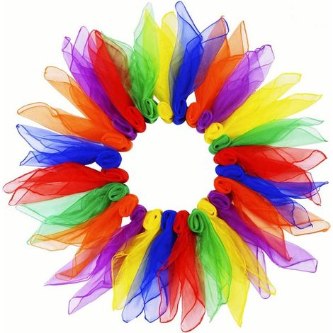Lot de 24 Foulards, Soie, 60x60 cm, Multicolore, Jonglage, Danse, Spectacle Enfant