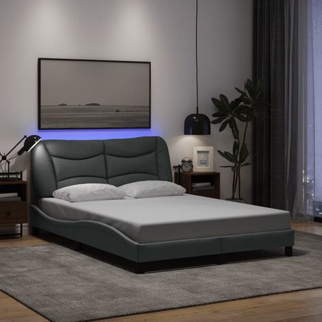 Cadre de lit avec LED sans matelas-Structure de lit avec lumière gris clair 140x190 cm tissu 782761 (1/5)