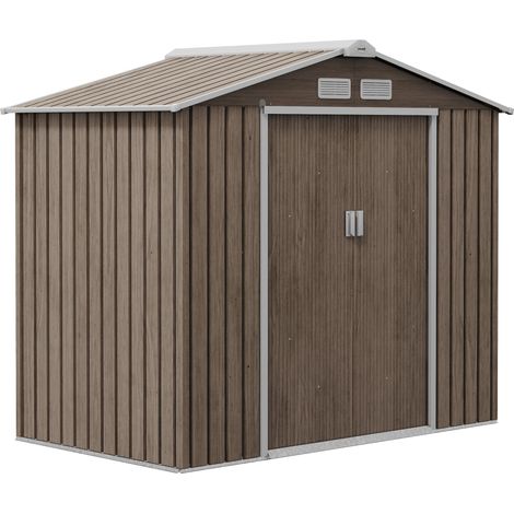 Casetta da Giardino con Prese d'Aria e Doppia Porta Scorrevole 210x130 cm in Metallo Marrone Chiaro