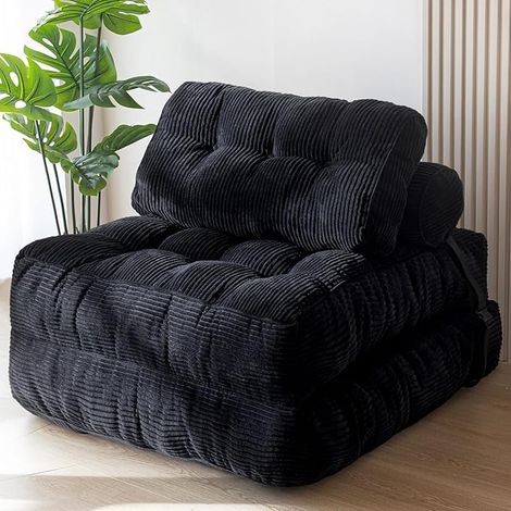 Fauteuil Lit Convertible Pliable 1 Place - Chauffeuse avec Oreiller et Dossier de Soutien, Noir (1/5)