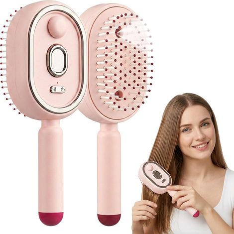 Brosse à Vapeur Électrique, Peigne de Massage à Coussin d'Air avec Spray, Brosse Lissante Démêlante Antistatique Sans Fil, Outil de Coiffure Portable pour Soin du Cuir Chevelu (rose) (1/5)