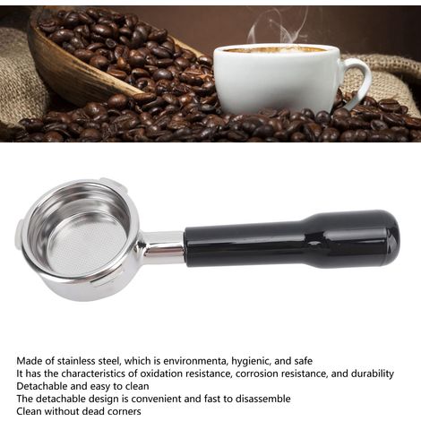 Ortviai Portafilter sans fond 58 mm pour machine à café Barsetto C2, en acier inoxydable et plastique noir (1/4)