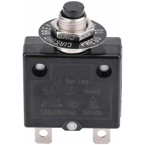 Disjoncteur 15A Interrupteur thermique de réinitialisation en option, 125-250V AC 50V DC Disjoncteur à bouton-poussoir de protection contre les surcharges de courant (1/5)