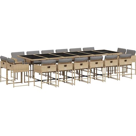 Maison Exclusive - 17-tlg. Garten-Essgruppe mit Kissen Beigemisch