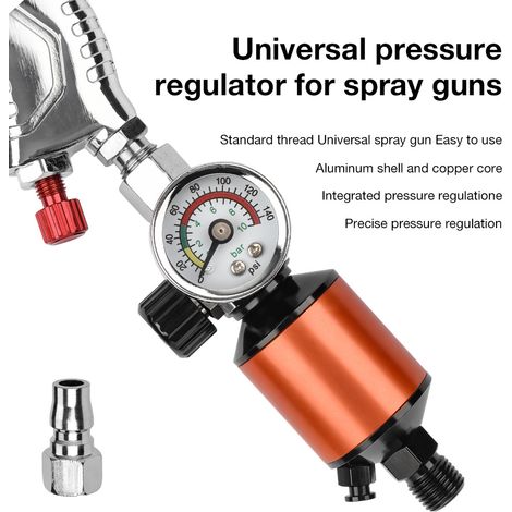 Manomètre pour pistolet à peinture orange, vanne de régulation de pression d'air, manomètre de pression à l'extrémité du pistolet, pistolet à peinture haute pression à pulvérisation rapide