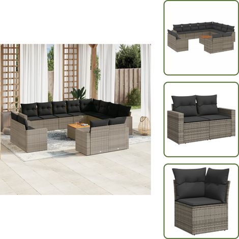 13-tlg. Garten-Sofagarnitur mit Kissen Grau Poly Rattan - Gartenmöbel Set - Lounge Möbel - Outdoor Möbel - Rattan Gartenmöbel - Wetterfeste Gartenmöbel (1/5)