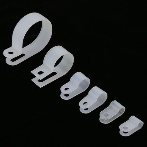Boîte de 200 attaches en nylon et plastique en forme de P, assorties, pour kit de conduit de câbles (blanc) (1/5)