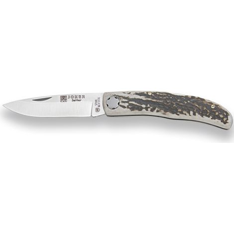 Navaja deportiva Joker "Setter" NC113, mango de asta de ciervo, hoja de 8 cm MOVA, bloqueo, herramienta de pesca, caza, camping y senderismo