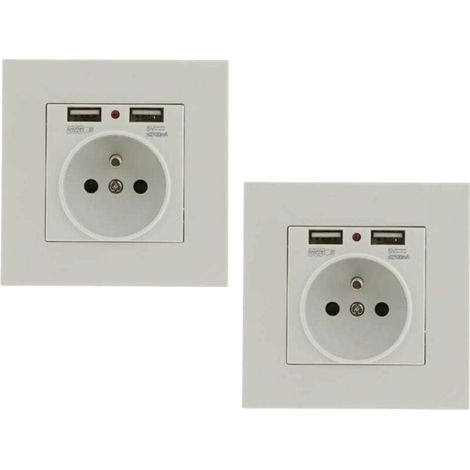 Juego de 2 enchufes de pared, toma de corriente eléctrica de montaje en pared con dos puertos USB, enchufe empotrado con 2 puertos USB, práctico y fácil de usar.