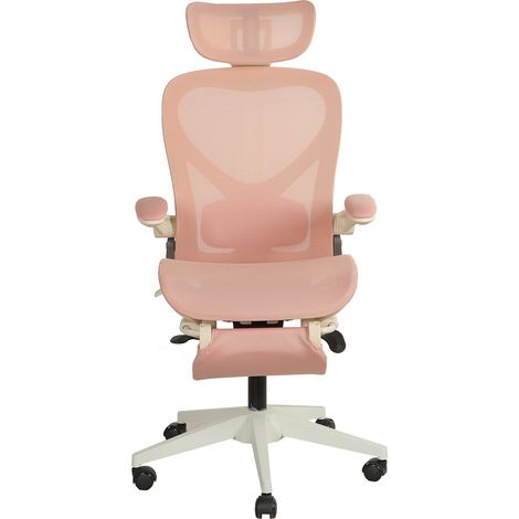 Sedia da ufficio ergonomica pieghevole, sedia pieghevole per spazi ridotti con supporto lombare, cuscino a rete intera, braccioli pieghevoli, poggiatesta 3D e sedia da ufficio con pedali, rosa (1/5)