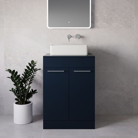Napoli 460 Deep Blue 600mm 2 Door Vanity Unit for Countertop Basins - 600mm - Chrome 160mm Handle
