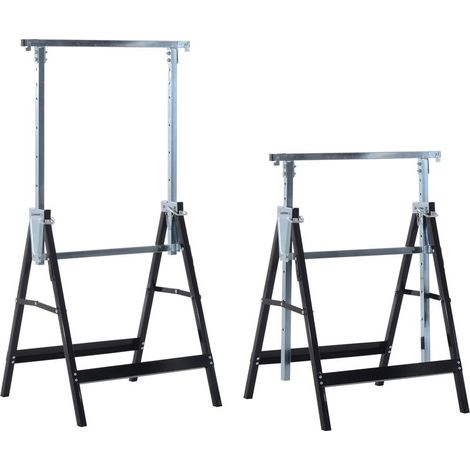 Ensemble de 2 tréteaux de travail, capacité de charge jusqu à 200 kg, tréteau pliable, hauteur réglable de 80 à 130 cm, tréteau de échafaudage en acier, tréteau pliant, tréteau de support, noir (1/5)