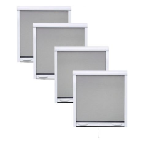 Volet Moustiquaire – Pack de 4 moustiquaires enroulables alu 145 cm x 130 cm – Toile en fibre de verre – Cordelette de tirage – Ajustable jusqu'à 40 cm
