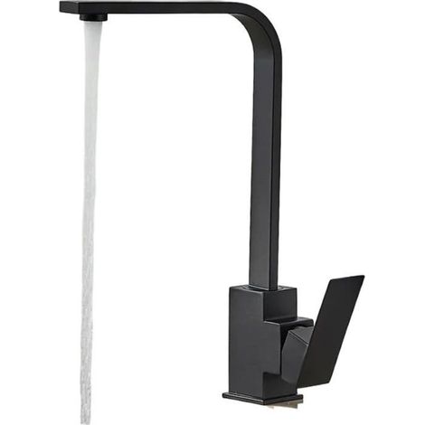Robinet cascade carré pour évier – Mat noir ou chrome – Eau chaude et froide – Rotation 360° (1/4)