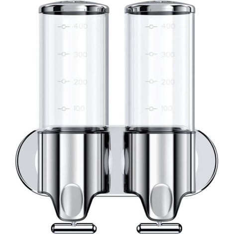 (transparent) 500ML x 2 Wall Mounted Soap Dispenser, Double Head Hand Soap Dispenser, Liquid Dispenser for Shower Gel and Shampoo for Kitchen, Bathroom, Hotel (1/5)