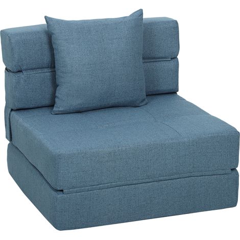 Fauteuil convertible 1 place canapé-lit bleu foncé avec coussin amovible, housse lavable, assise confortable, tissu bleu marine. (1/5)