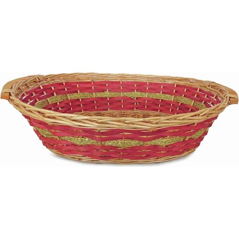 Cesto ovale in vimini rosso e oro, 65/61x48x16 cm (kit da 3)
